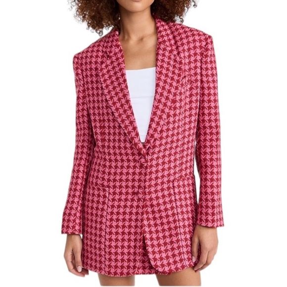 AFRM Jackets & Blazers - AFRM Pink & Red Houndstooth Oversized Blazer Jacket